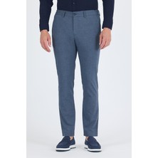 Lacivert Kendinden Desenli Yan Cep Slim Fit Jogger Pantolon 1003250161