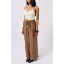 Aksesuar Detay Keten Kahverengi Pantolon