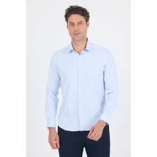 Koyu Mavi Uzun Kol Sert Yaka Cepsiz  Slim Fit Pamuklu Gömlek 1004250225