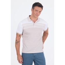 İmza Bej Kısa Kol Baskılı Pike Polo Yaka Cepsiz Slim Fit Tişört 1011250166