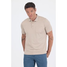 Bej Kısa Kol Polo Yaka Cepli Classic Standart Beden Tişört 1011250173