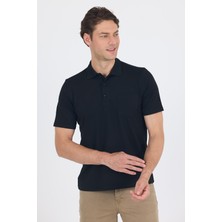 Siyah Kısa Kol Polo Yaka Cepli Classic Standart Beden Tişört 1011250173