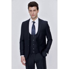 İmza Lacivert Mono Yaka Astarlı Yelekli 6 Drop Slim Fit Dar Kesim Takım Elbise 1001225186