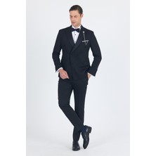 Siyah Kılıç Yaka Kruvaze Slim Fit Ceremony Takım Elbise 1001250203