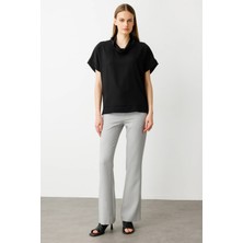 On Degaje Yaka Kısa Kollu Bluz Siyah 54381