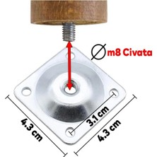 Ahşap Ayak (12 Cm) 4'lü Set Bağlantı Aparatlı Mobilya Koltuk Kanepe Ayağı Ayakları M8 Civatalı.