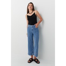 Crop Wide Leg Jean Pantolon Mavi