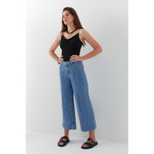 Crop Wide Leg Jean Pantolon Mavi