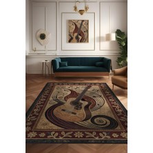 Homshtag Gitar Halısı,pop Art Müzik Halısı Müzik Gitar Figürlü Kahve Renk Modern Halı,müzik Halı