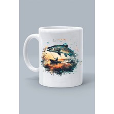 Olta Balık Tekne Kayık Tasarım Baskılı Beyaz Klasik Kupa Bardak