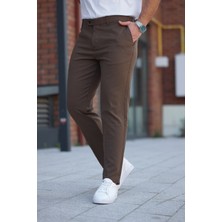 Erkek Açık Kahverengi Italyan Kesim Slim Fit Kaliteli Esnek Likralı Bilek Boy Kumaş Pantolon