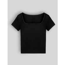 Wearflawless Kadın Göğüs Dekolteli U Yaka Fitilli Bluz,t-Shirt