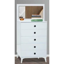 5 Çekmeceli Aynalı Beyaz Şifonyer