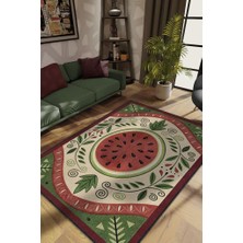 Homshtag Art Deco Karpuz Desenli Halı Bitki Temalı Yeşil Renkli Karpuz Desenli Dijital Baskı Halı