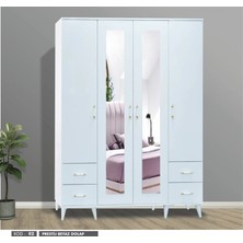 Prestij 4 Kapılı Çekmeceli Beyaz Aynalı Dolap