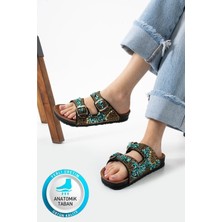 Albishoes Bloom Kadın Eva Taban Konfor Taş Pırlanta Işlemeli Terlik Çift Bantlı Tokalı Günlük Terlik