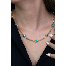 Beş Nazar Boncuklu Altın Kaplama Kadın Kolye Zincir bbk12