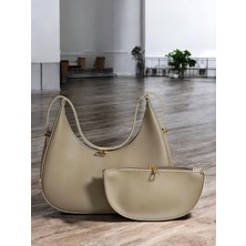 Kadın Vizon Ay Baget Ayarlanabilir Askılı Yavrulu Cüzdanlı Kaliteli El ve Omuz Çantası