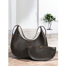 Kadın Acı Kahve Ay Baget Ayarlanabilir Askılı Yavrulu Cüzdanlı Kaliteli El ve Omuz Çantası