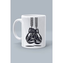 Boks Siyah Eldiven Zincir Spor Tasarım Baskılı Beyaz Klasik Kupa Bardak