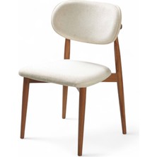 Parma Sandalye - Mense Krem Kumaş - Ahşap Iskelet - Mutfak Sandalyesi - Salon Sandalyesi