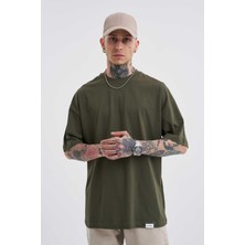 Erkek Basic Super Pamuklu Oversize Koyu Haki Tişört