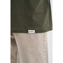 Erkek Basic Super Pamuklu Oversize Koyu Haki Tişört