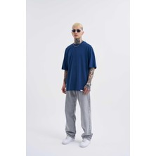 Erkek Basic Super Pamuklu Oversize Indigo Tişört