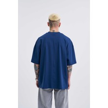 Erkek Basic Super Pamuklu Oversize Indigo Tişört