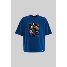 Machinist Erkek Parrot Embroidered Oversize Indigo Tişört