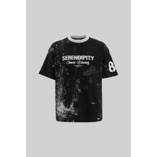 Machinist Erkek All Over Printed And Contrast Collar Oversize Siyah Tişört