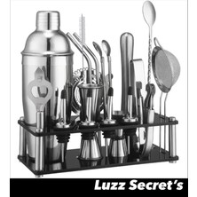 Luzz 25 Parça Paslanmaz Çelik Hediye Kokteyl Menülü Barmen Profesyonel 750 ml Shaker Full Set