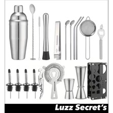 Luzz 25 Parça Paslanmaz Çelik Hediye Kokteyl Menülü Barmen Profesyonel 750 ml Shaker Full Set