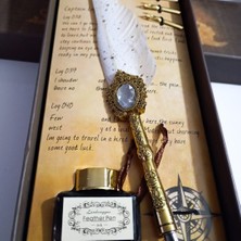 Kişiye Özel Retro Tüylü Divit Kalem Seti - Özel Kutulu Yazı Kalemi ve Mürekkep Seti