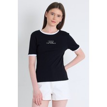 Siyah Yazı Baskılı Relaxed Fit Tişört 5793