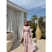 Mervis Kadın Desenli Uzun Krep Elbise