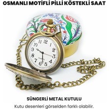 Osmanlı Armalı Zincirli Pilli Pirinç Köstekli Saat Osmanlı Motifli Metal Kutulu
