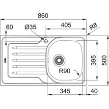 Franke Onda Line Oll 611-86 Dekorlu Sol Damlalıklı Paslanmaz Çelik Mutfak Eviyesi 86X50 cm