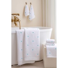 3 Parça Kalp Nakışlı Banyo Havlusu Takımı %100 Pamuklu Lovely Set