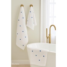 3 Parça Kalp Nakışlı Banyo Havlusu Takımı %100 Pamuklu Lovely Set