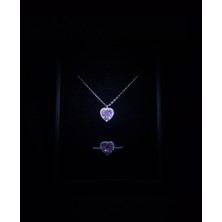 Aşk Temalı Pembe Kalpli Kolye Yüzük Gümüş Set – 925 Ayar, Romantik Hediye Seçeneği