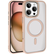 Maks Technology iPhone 16 Pro Kılıf Wireless Şarj Özellikli Mkst Krom Magsafe Silikon Kapak-Rose Gold