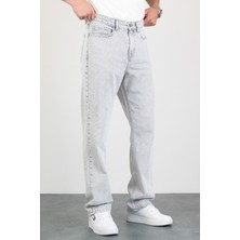 Hlt Jeans Erkek Açık Gri Straight Baggy Fit Likrasız Rahat Kesim %100 Pamuk Loose Jean Pantolon OLİVER
