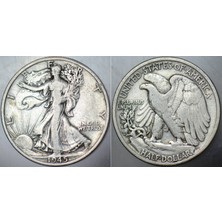 Banknoting Amerika Gümüş Yarım Dolar 1945 Walkıng Lıberty. Ikinci Dünya Savaşı Dönemi. 12,4 Gram.