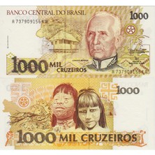 Banknoting Brezilya 1000 Cruzeıros 1991 Amazon Yerlileri Temalı. Çil Kondisyon.