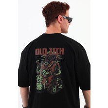 Old Tech-Oversize Tişört | Sırt Baskılı – Minimal Göğüs Desenli Unisex Tshirt