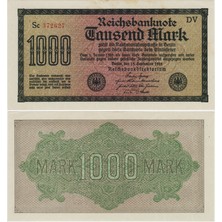 Banknoting Almanya 1000 Mark 1922 Weimar Cumhuriyeti Dönemi. Çil(-) Kondisyon.