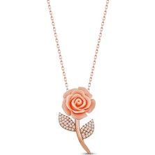 Pigado 925 Ayar Gümüş Zirkon Taşlı Rose Gül Kolye