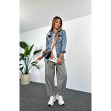 Sagi Jeans Kadın Yırtık Detaylı Basen Boy Klasik Uzun Kot Ceket