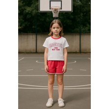 Kız Çocuk %100 Pamuklu Brooklyn Baskılı Şortlu Takım - Pembe (3-4 Yaş 8-9 Yaş)